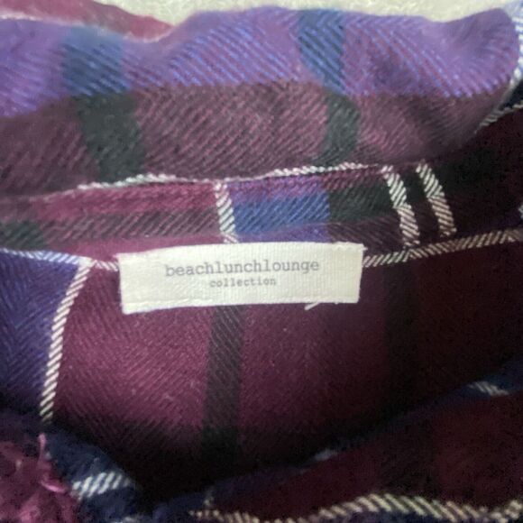 Beach Lunch Lounge Shirt Women Blue Burgundy Plaid Button Up Long Sleeve Cowgirl - Picture 10 of 12